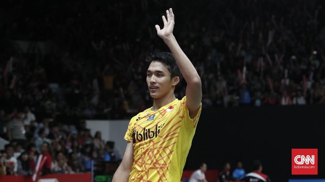 Jonatan Christie berhasil merebut gelar juara Australia Terbuka 2019 di nomor tunggal putra usai mengalahkan kompatriotnya, Anthony Ginting, Minggu (9/6).