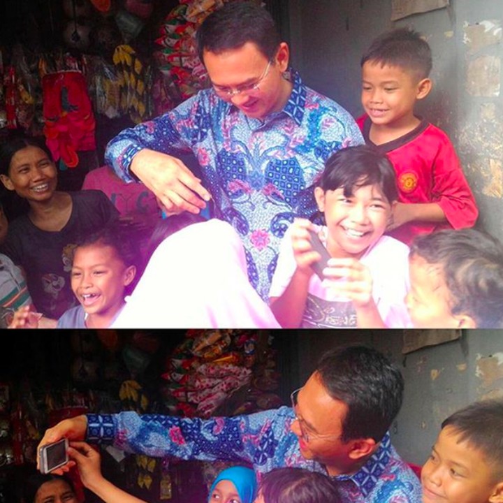 <p>Aih, senangnya bocah ini diajak <em>wefie</em> <a href="https://news.detik.com/berita/d-4399254/polri-puput-nastiti-devi-mundur-mulai-9-januari" target="_blank">Ahok</a>. (Foto: Instagram/ @basukibtp)</p>