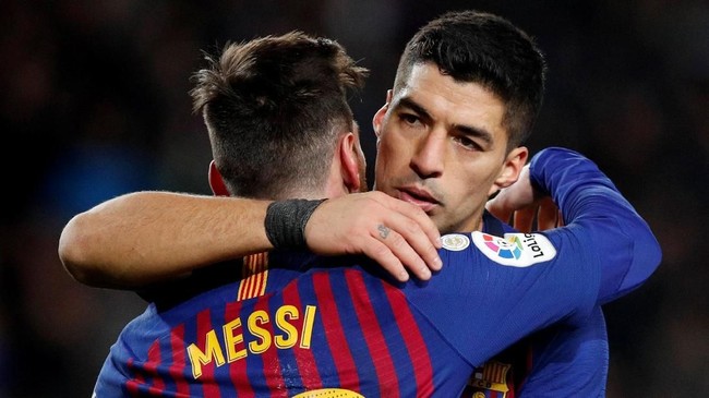Duet penyerang Barcelona, Lionel Messi dan Luis Suarez, mencetak lebih banyak gol jika dibandingkan 18 klub La Liga termasuk Atletico Madrid.