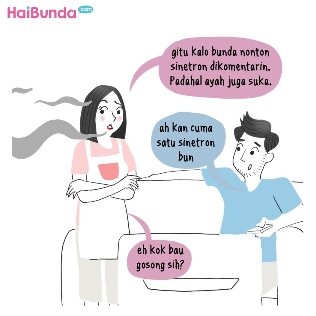 Ayah 'heboh' saat Bunda nonton sinetron. Eh, ternyata Ayah suka sinetron juga. Suami Bunda ada yang kayak Ayah di komik ini nggak?