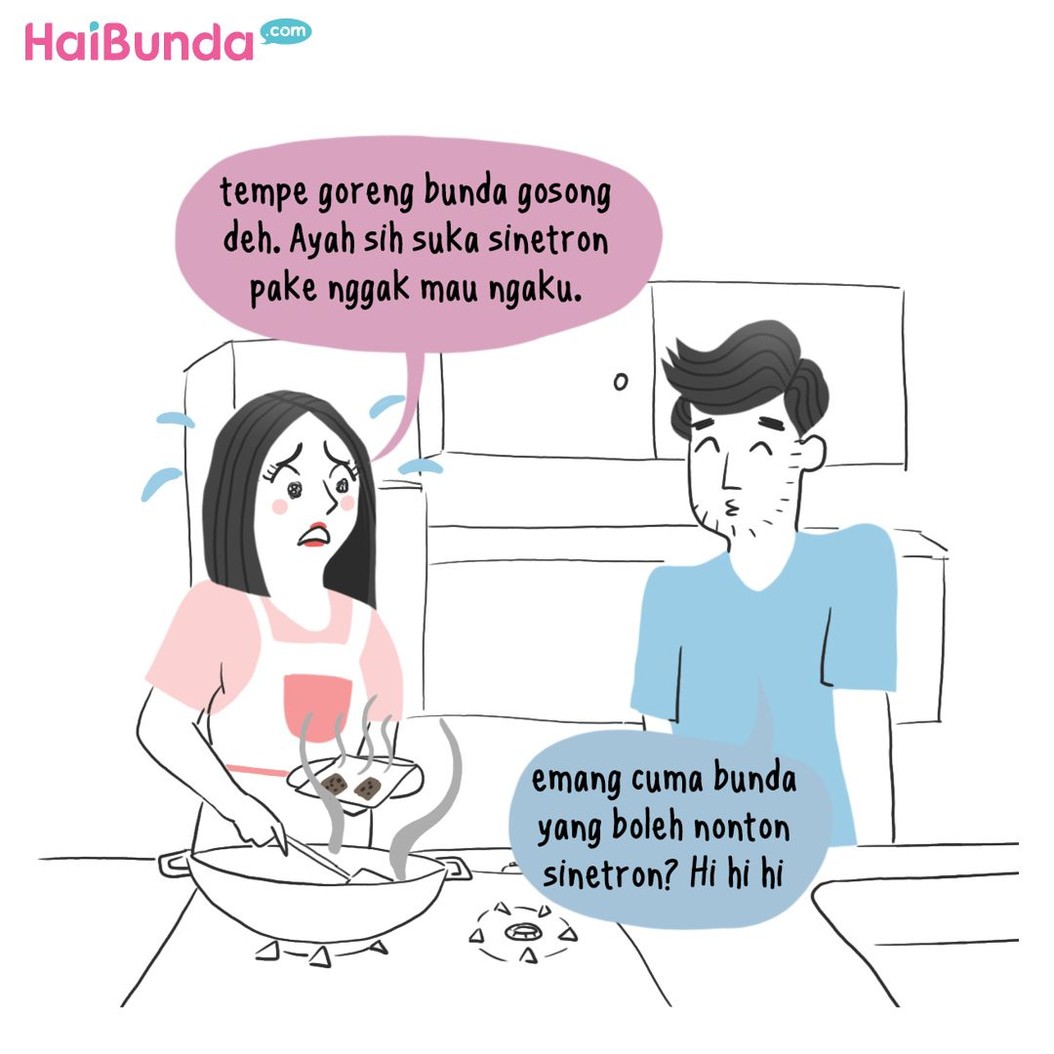 Ayah 'heboh' saat Bunda nonton sinetron. Eh, ternyata Ayah suka sinetron juga. Suami Bunda ada yang kayak Ayah di komik ini nggak?