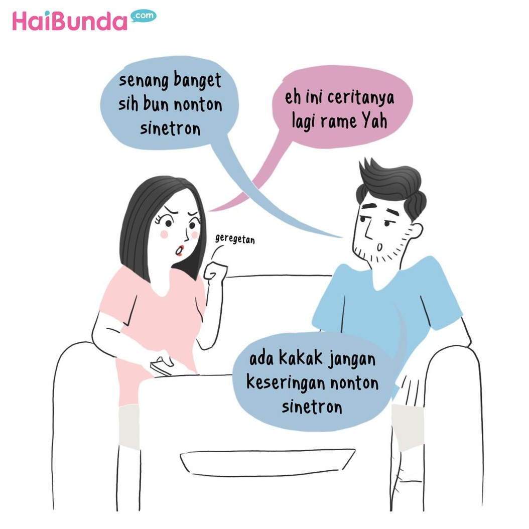 Ayah 'heboh' saat Bunda nonton sinetron. Eh, ternyata Ayah suka sinetron juga. Suami Bunda ada yang kayak Ayah di komik ini nggak?