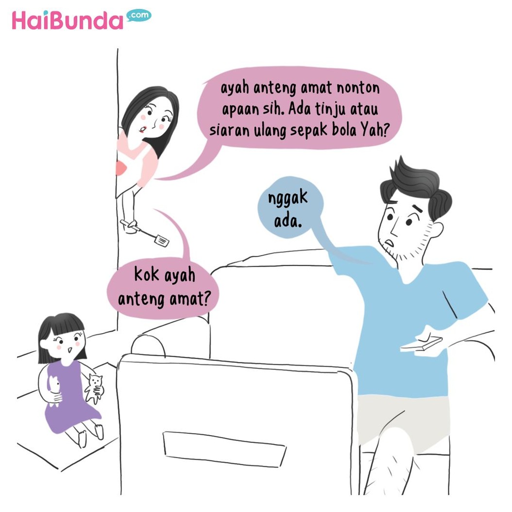 Ayah 'heboh' saat Bunda nonton sinetron. Eh, ternyata Ayah suka sinetron juga. Suami Bunda ada yang kayak Ayah di komik ini nggak?
