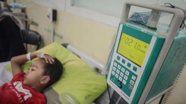 Pasien anak yang terjangkit Demam Berdarah Dengue (DBD) dirawat di Rumah Sakit Hasan Sadikin (RSHS), Bandung, Jawa Barat, Kamis (31/1/2019). Jumlah pasien DBD di RSHS meningkat hingga 10 kali lipat atau sekitar 104 pasien selama Januari 2019 dibandingkan dengan Januari 2018 yang hanya tujuh orang pasien. ANTARA FOTO/Raisan Al Farisi/aww.