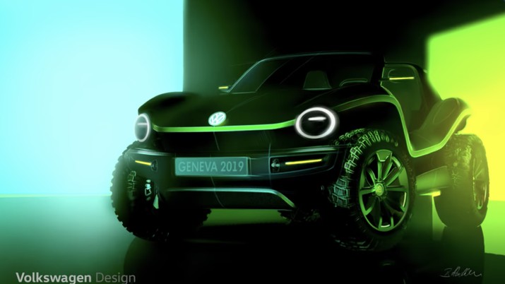 Kendaraan konsep dune buggy listrik Volkswagen (VW via CNBC.com)