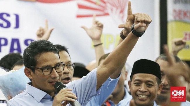 Calon wakil presiden nomor urut 02, Sandiaga Uno, tidak mendampingi Prabowo Subianto pada debat putaran keempat Pilpres 2019 malam ini, Sabtu (30/3).
