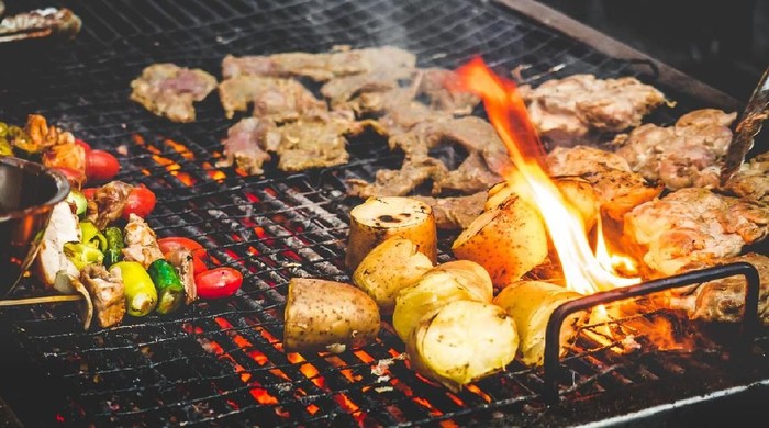 BBQ Steak on Grill Gourmet Flame Porterhouse Dry Aged