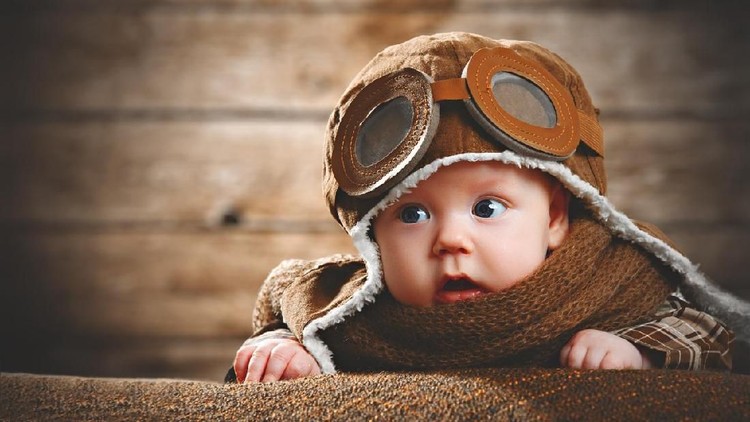 cute pilot aviator baby newborn in brown color