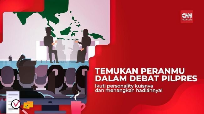 Penasaran tentang peran apa yang bakal Anda dapatkan jika dilibatkan dalam debat Pilpres? Cek peran Anda lewat kuis kepribadian di CNN Indonesia.