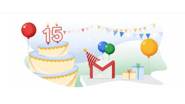 Google merayakan hari jadi Gmail yang memasuki usia 15 tahun pada Senin (1/4).