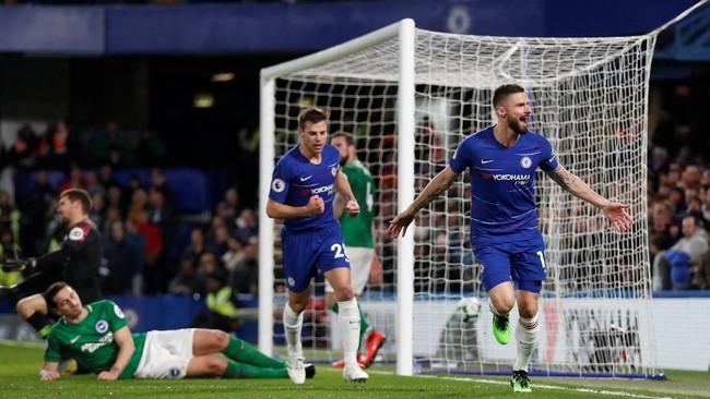 Chelsea mengalahkan Brighton & Hove Albion 3-0 dalam laga lanjutan Liga Inggris di Stadion Stamford Bridge, Rabu (3/4) waktu setempat.