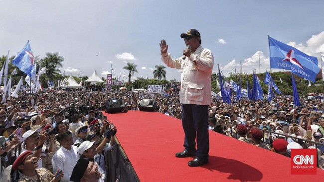 Calon Presiden Prabowo Subianto menggunakan data Litbang KPK soal kebocoran APBN Rp2.000 triliun dalam kampanye di Ciamis.