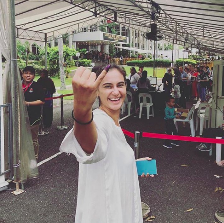 <p>Marissa Nasution juga nyoblos di negara tempat tinggalnya, Singapura. (Foto: Instagram @marissaln)</p>