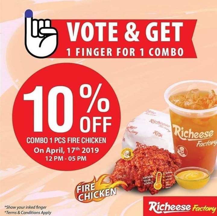 <p>Buat Bunda penyuka pedas, dapatkan diskon 10 pesen yuk dengan menunjukan jari bertinta pada Rabu, 17 April 2019 hanya berlaku pukul 12 - 17. Jangan ketinggalan ya! </p>