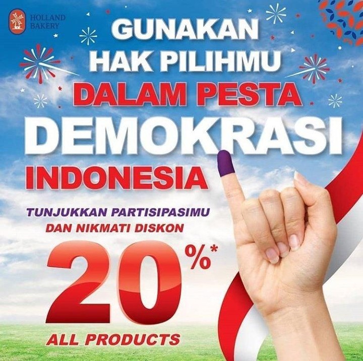 <p>Pecinta kue ayo segera nyoblos dan dapatkan diskon 20 persen di Holland Bakery.</p>