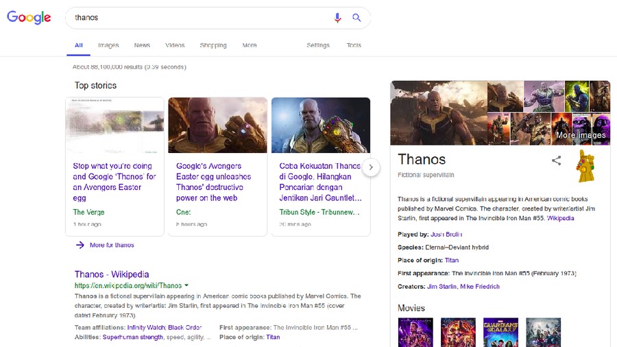Kemeriahan penayangan film Avengers: Endgame juga menghiasi halaman pencarian Google.