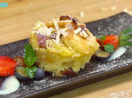Menu Buka Puasa: Manisnya Kurma Almond Bread Pudding