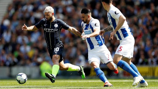 Manchester City berhasil unggul 2-1 atas Brighton&Hove Albion pada laga babak pertama Liga Inggris di Stadion American Express Community