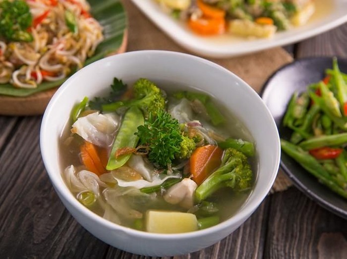 sayur sop or vegetable with chicken soup indonesian culinary