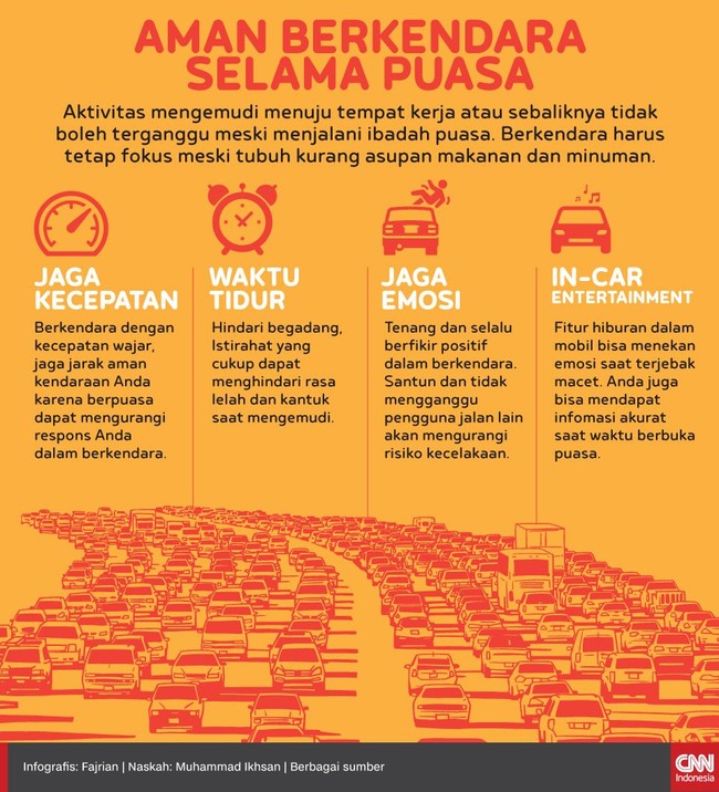 Mengemudi menuju tempat kerja atau sebaliknya tidak boleh terganggu meski sedang berpuasa harus tetap fokus meski tubuh kurang asupan makanan dan minuman.
