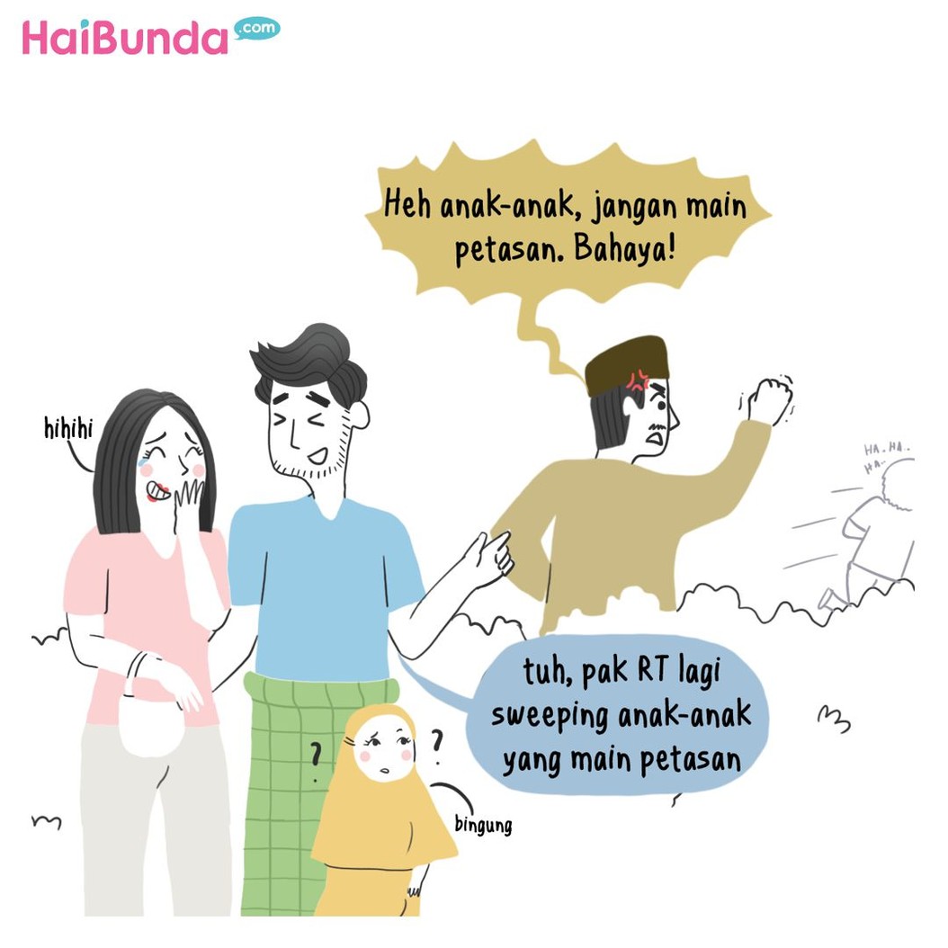 Di keluarga Bunda di komik ini, ada cerita tentang petasan yang biasa dinyalakan anak-anak. Apa cerita tentang petasan di lingkungan rumah Bunda?