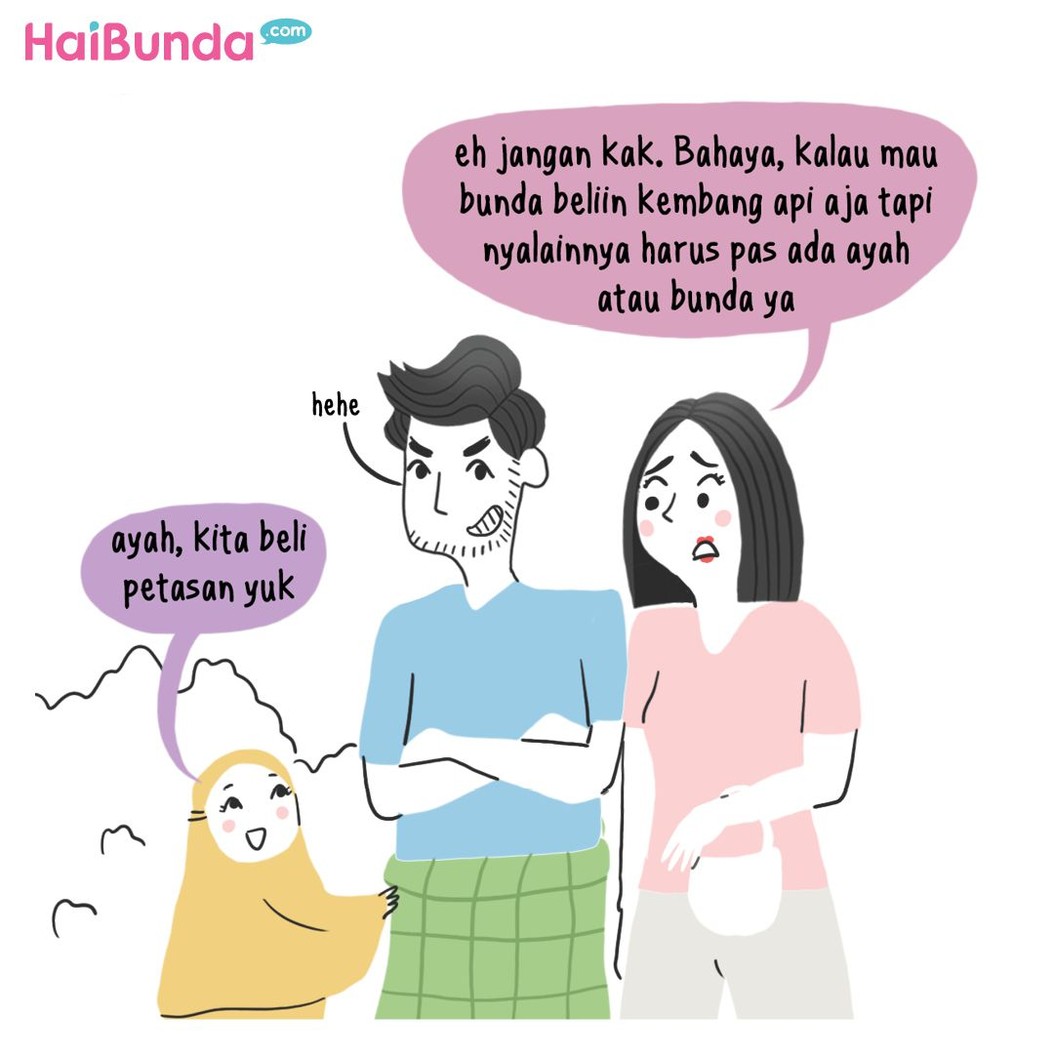 Di keluarga Bunda di komik ini, ada cerita tentang petasan yang biasa dinyalakan anak-anak. Apa cerita tentang petasan di lingkungan rumah Bunda?