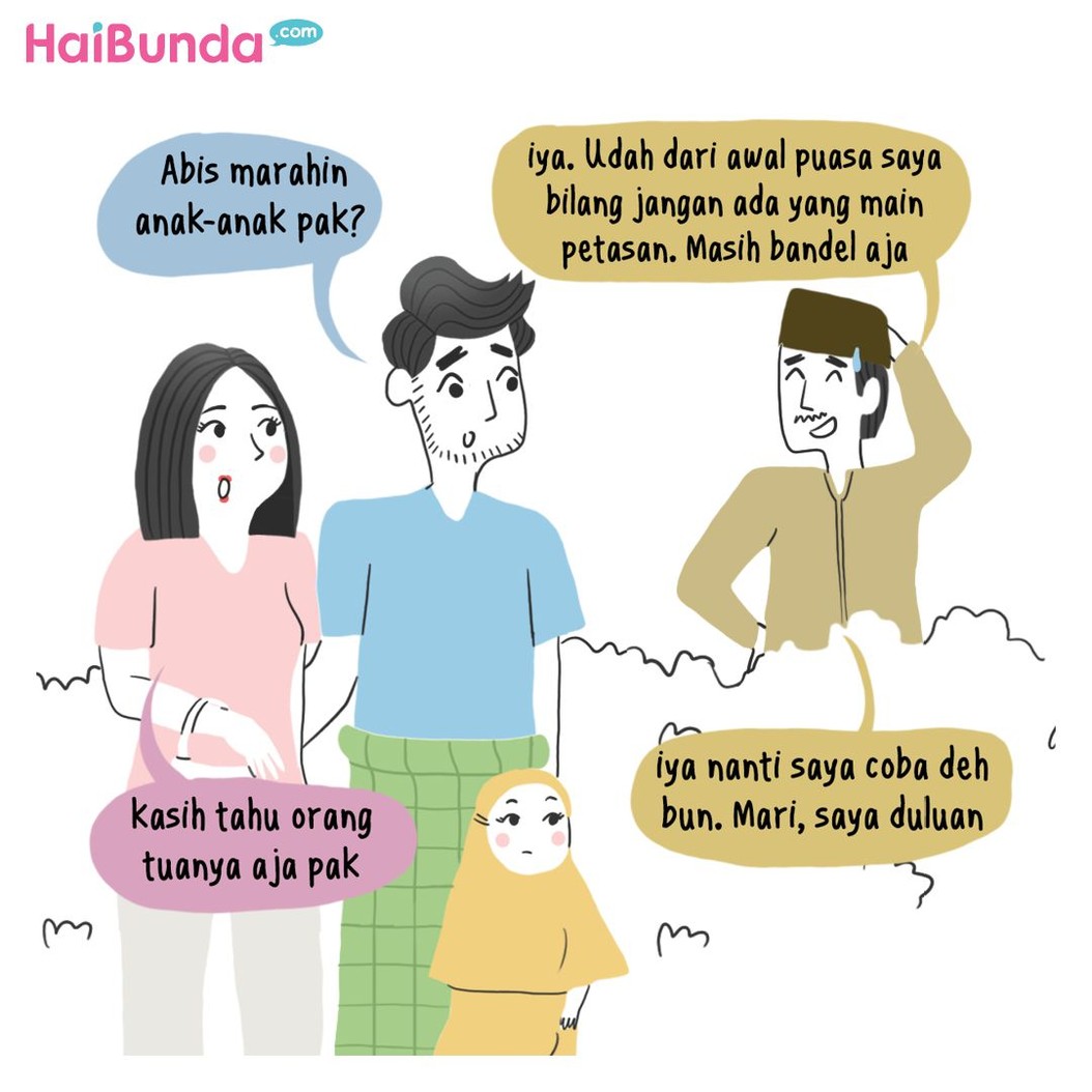 Di keluarga Bunda di komik ini, ada cerita tentang petasan yang biasa dinyalakan anak-anak. Apa cerita tentang petasan di lingkungan rumah Bunda?