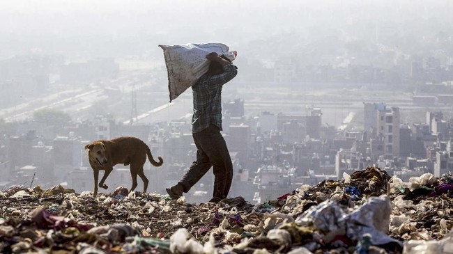 Gunung sampah di TPA Ghazipur New Delhi, India terus bertambah tinggi. Tahun depan, tinggi gunung sampah ini akan melewati ketinggian Taj Mahal, 73 meter.
