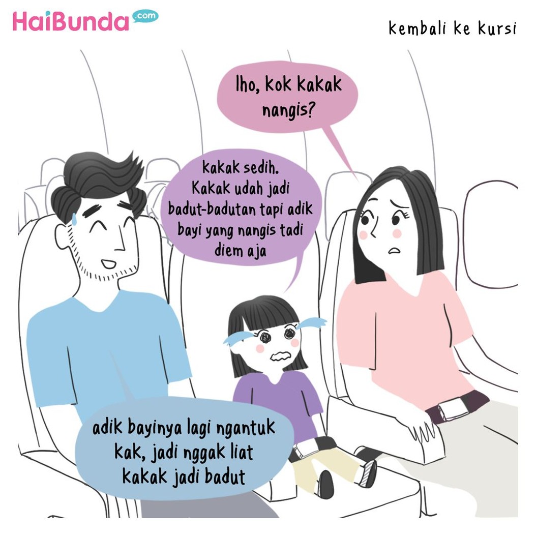 Ini pengalaman Bunda sekeluarga saat naik pesawat bareng penumpang yang membawa bayi. Kalau Bunda dan keluarga, punya pengalaman apa?