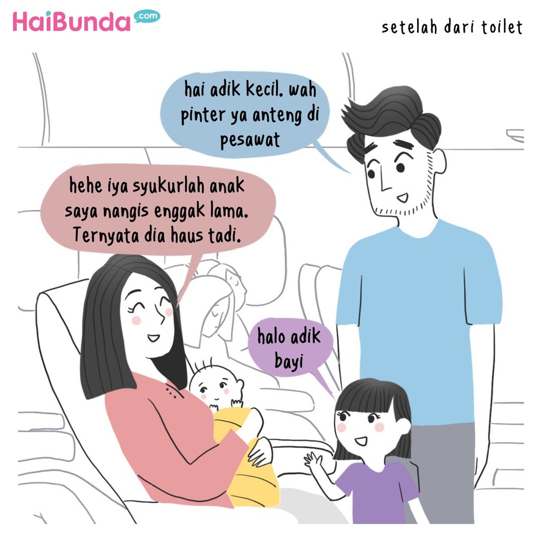 Ini pengalaman Bunda sekeluarga saat naik pesawat bareng penumpang yang membawa bayi. Kalau Bunda dan keluarga, punya pengalaman apa?