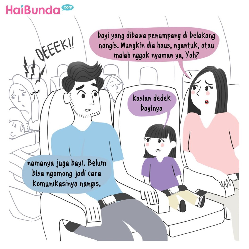 Ini pengalaman Bunda sekeluarga saat naik pesawat bareng penumpang yang membawa bayi. Kalau Bunda dan keluarga, punya pengalaman apa?