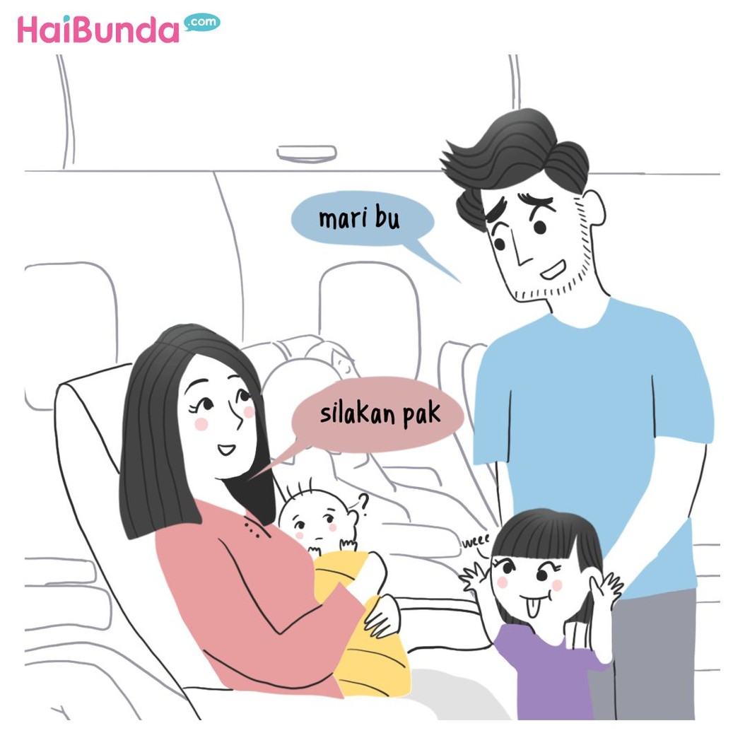 Ini pengalaman Bunda sekeluarga saat naik pesawat bareng penumpang yang membawa bayi. Kalau Bunda dan keluarga, punya pengalaman apa?