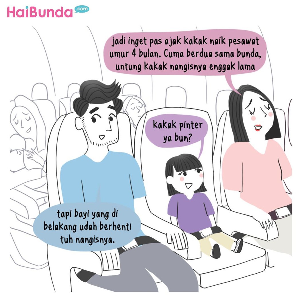 Ini pengalaman Bunda sekeluarga saat naik pesawat bareng penumpang yang membawa bayi. Kalau Bunda dan keluarga, punya pengalaman apa?