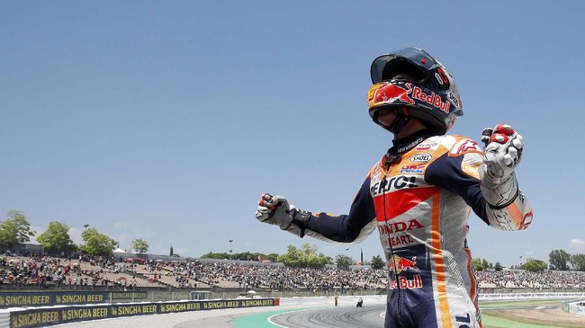 Pebalap Repsol Honda Marc Marquez mengaku balapan dengan nyaman usai kecelakaan kontroversial di MotoGP Catalunya 2019, Minggu (16/6).