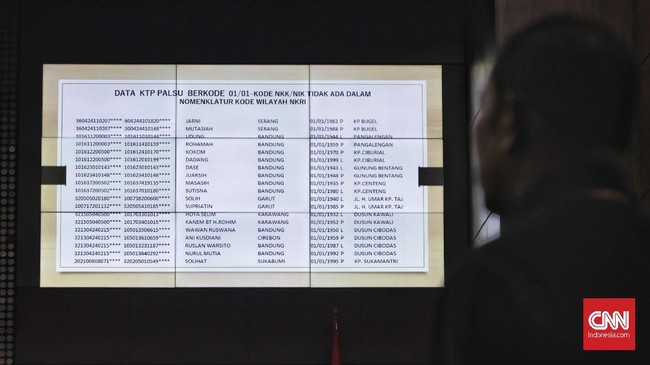 Presentasi saksi Agus Muhammad Maksum terkait data KTP palsu yang terdapat dalam DPT pemilu. CNN Indonesia/Adhi Wicaksono
