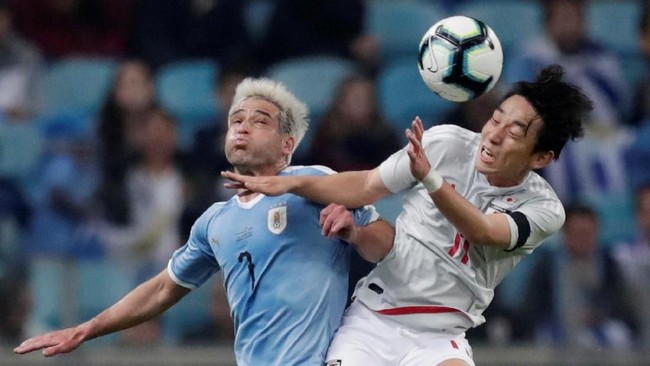 Timnas Uruguay ditahan imbang Jepang 1-1 di babak pertama pertandingan Grup C Copa America 2019 di Stadion Arena do Gremio, Jumat (21/6) pagi WIB.