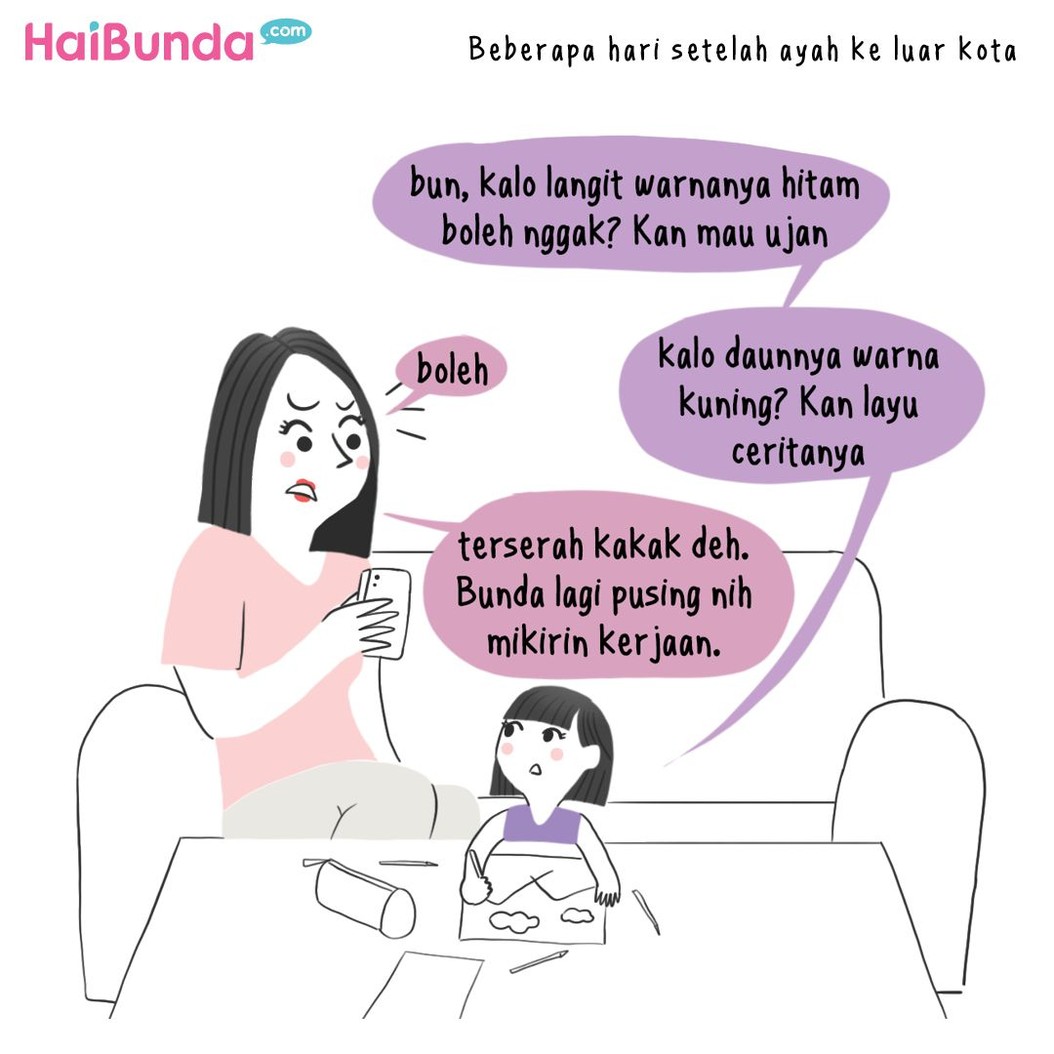 Penyesalan dirasakan bunda di komik ini setelah membentak kakak. Bagi Bunda, apa hal yang dilakukan ke anak dan membuat Bunda merasa bersalah serta menyesal?