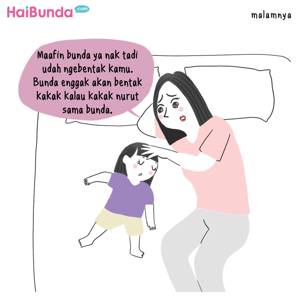 Penyesalan dirasakan bunda di komik ini setelah membentak kakak. Bagi Bunda, apa hal yang dilakukan ke anak dan membuat Bunda merasa bersalah serta menyesal?