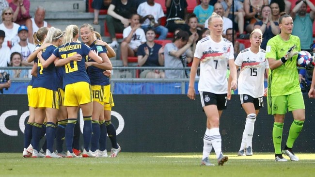Swedia berhak melaju ke semifinal Piala Dunia Wanita 2019 usai mengalahkan Jerman 2-1 di Stadion Roazhon Park, Rennes, Prancis, Sabtu (29/6) waktu setempat.