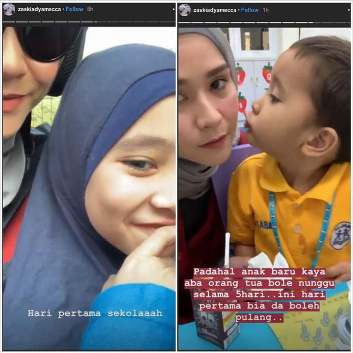 <p>Tiga dari empat anak Zaskia Adya Mecca dan sutradara Hanung Bramantyo hari ini masuk sekolah barengan. Zaskia membagikan momen itu dengan anak pertama dan ketiganya, Sybilla Bramantyo dan Bhai Kaba Bramantyo. (Foto: Instagram @zaskiadyamecca)</p>