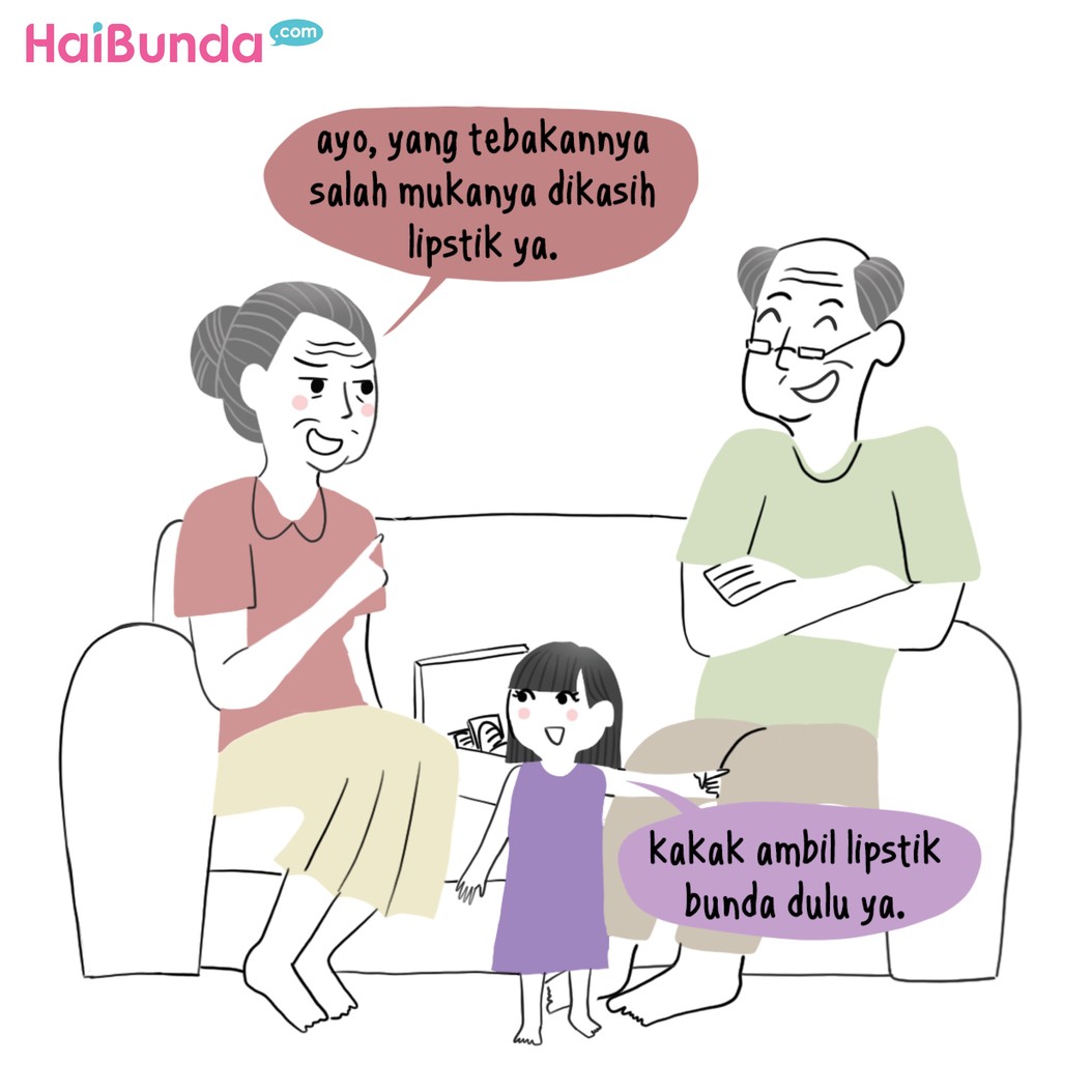 Roti isi jadi 'mainan' seru kakak dan kakek-neneknya di komik ini. Nah, apa hal seru yang pernah si kecil lakukan dengan kakek-nenek, Bun? Share yuk. 