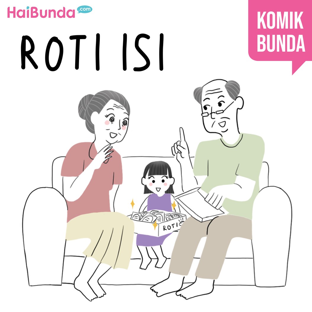 Roti isi jadi 'mainan' seru kakak dan kakek-neneknya di komik ini. Nah, apa hal seru yang pernah si kecil lakukan dengan kakek-nenek, Bun? Share yuk. 
