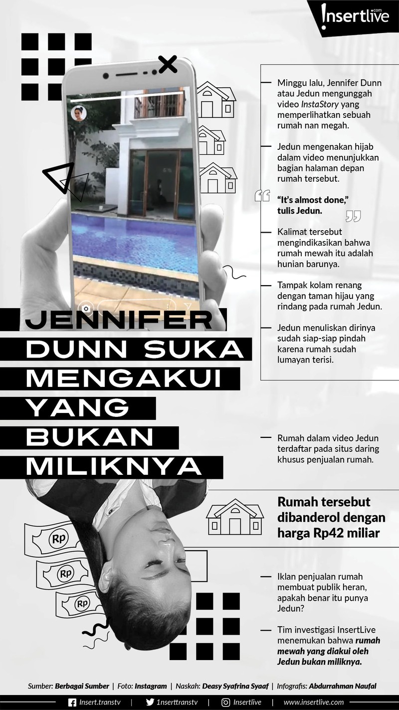 Sebuah rumah mewah diperlihatkan Jennifer Dunn dalam unggahan video InstaStory&period; Dia memamerkannya seolah rumah tersebut memang miliknya
