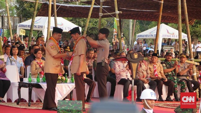 Peringatan Hari Pramuka ke-58 di Cibubur, Jakarta Timur, Rabu (14/8), dimeriahkan oleh kehadiran Presiden Jokowi dan Presiden kelima RI Megawati Soekarnoputri.