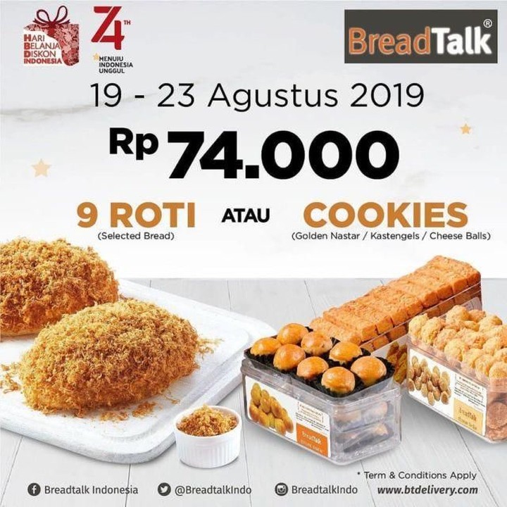 <p>Bagi pecinta roti sayang banget untuk dilewatkan promo dari BreadTalk, dengan harga Rp74.000 boleh memilih 9 roti atau cookies. (Foto: Istimewa)</p>