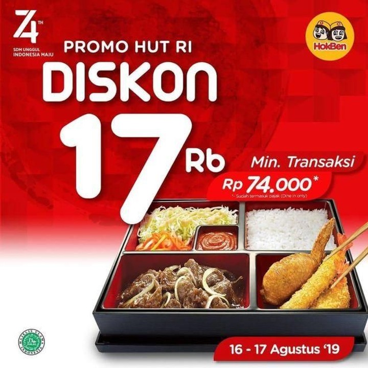 <p>Hokben memberikan potongan sebesar Rp17.000 dengan minimal transaksi Rp74.000. Lumayan juga lho. (Foto: Istimewa)</p>