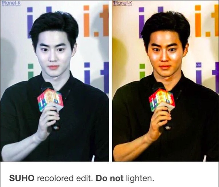 Tanpa Efek Pemutih, Begini Warna Asli Kulit Para Idol Korea Beberapa foto idol Kpop yang beredar di kalangan fans, kerap kali sudah melalui proses editing termasuk filter pemutih kulit yang menyamarkan warna kulit asli.