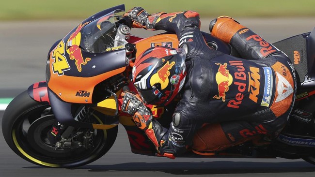 Spain's Pol Espargaro during a practice session ahead of the British Grand Prix MotoGP at Silverstone, Towcester, England, Saturday Aug. 24, 2019. (Bradley Collyer/PA via AP)