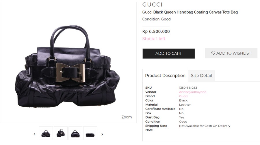 Gucci Black Queen Handbag Coating Canvas Tote Bag Annisa Pohan jual lima tas mewahnya, intip yuk berapa harganya.