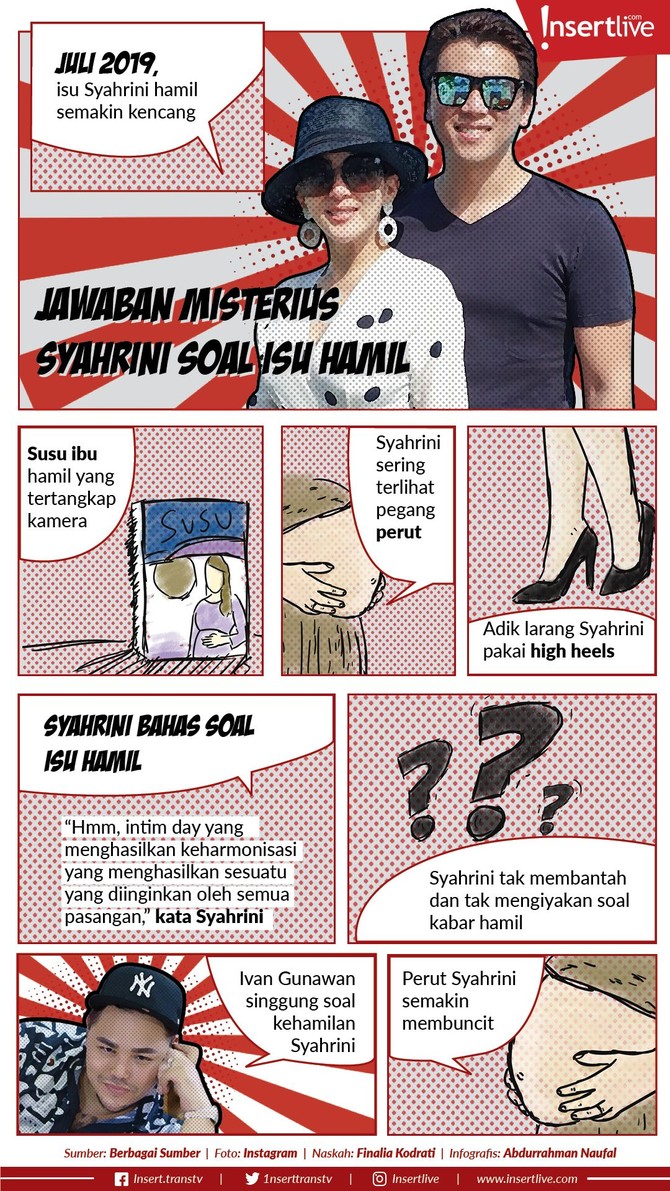 Infografis: Jawaban Misterius Syahrini Soal Hamil Isu kehamilan Syahrini semakin santer terdengar. Perut Syahrini juga terlihat semakin membuncit. Netizen pun menduga bahwa Syahrini sedang berbadan dua.